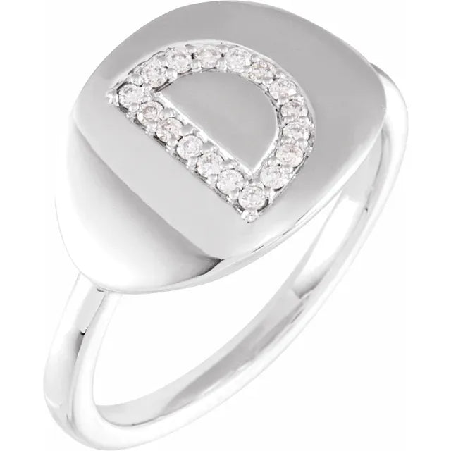 14K White Gold 1/10 CTW Natural Diamond Initial D Ring