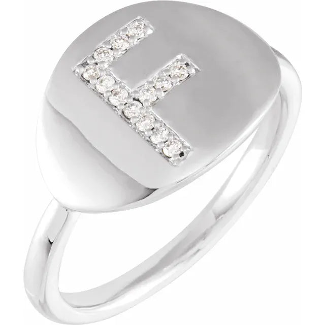 14K White Gold .08 CTW Natural Diamond Initial F Ring