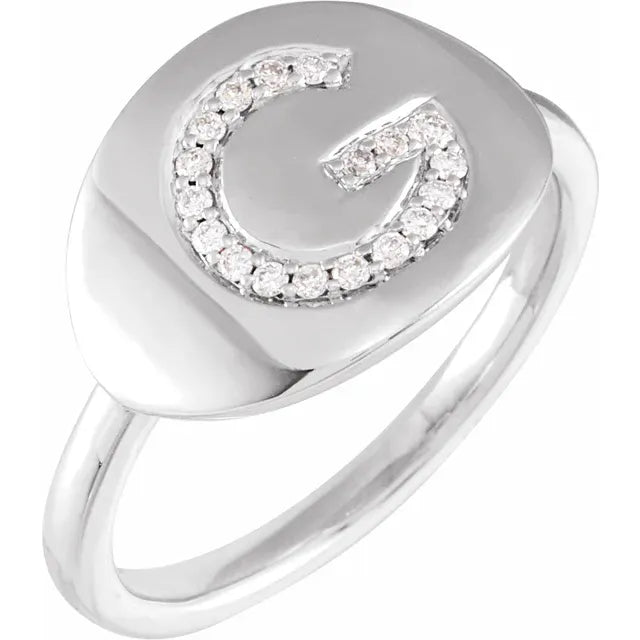14K White Gold 1/8 CTW Natural Diamond Initial G Ring