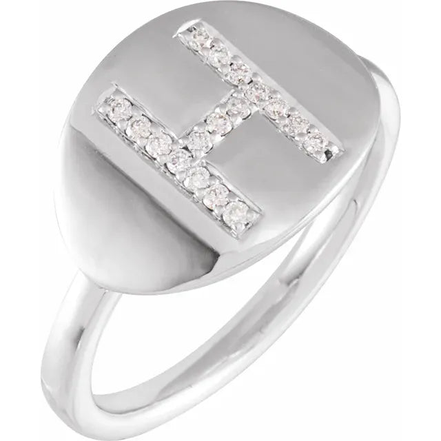 14K White Gold 1/10 CTW Natural Diamond Initial H Ring