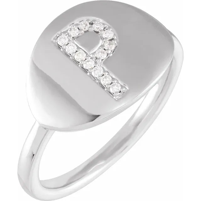 14K White Gold .08 CTW Natural Diamond Initial P Ring