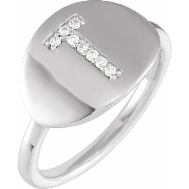 14K White Gold .06 CTW Natural Diamond Initial T Ring