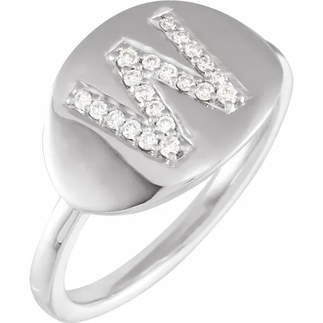 14K White Gold 1/6 CTW Natural Diamond Initial W Ring