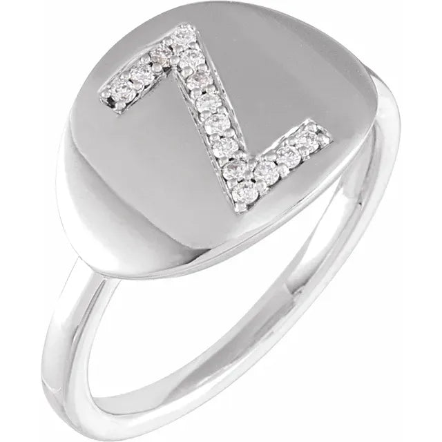 14K White Gold 1/10 CTW Natural Diamond Initial Z Ring