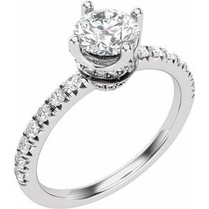 14K White Gold Round 3/8 CTW Natural Diamond Semi-Set Engagement Ring
