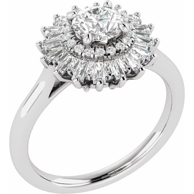 14K White Gold Round 1/2 CTW Natural Diamond Semi-Set Engagement Ring