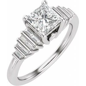 14K White Gold Square 1/3 CTW Natural Diamond Semi-Set Engagement Ring