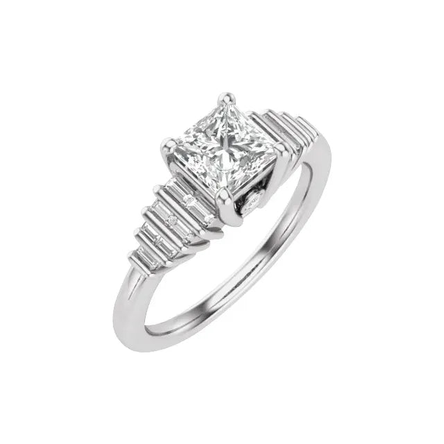 14K White Gold 5.5 mm Square 1/3 CTW Natural Diamond Semi-Set Engagement Ring