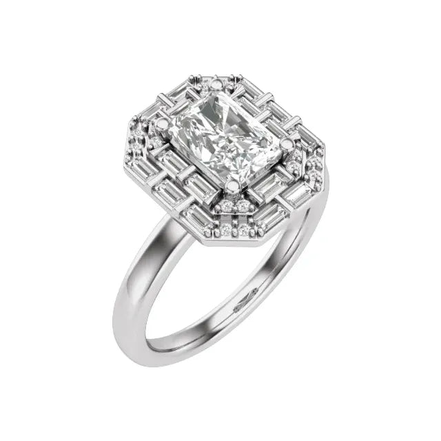 14K White Gold 7 x 5 mm Emerald 3/8 CTW Natural Diamond Semi-Set Engagement Ring