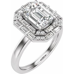 14K White Gold Emerald 3/8 CTW Natural Diamond Semi-Set Engagement Ring