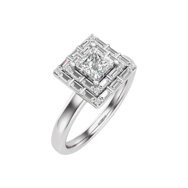 14K White Gold 4.5 mm Square 3/8 CTW Natural Diamond Semi-Set Engagement Ring