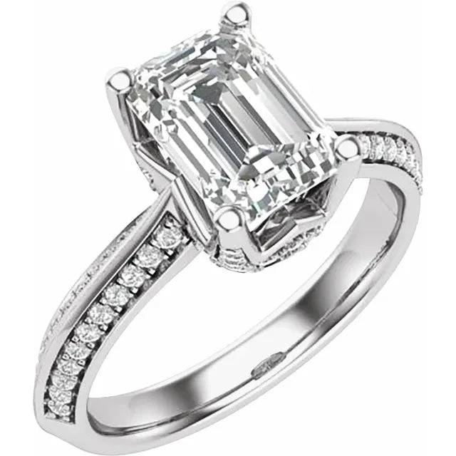 14K White Gold 8 x 6 mm Emerald 1/3 CTW Natural Diamond Semi-Set Engagement Ring