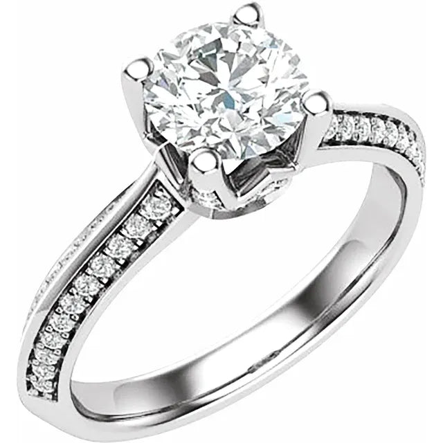 14K White Gold 6.5 mm Round 1/3 CTW Natural Diamond Semi-Set Engagement Ring