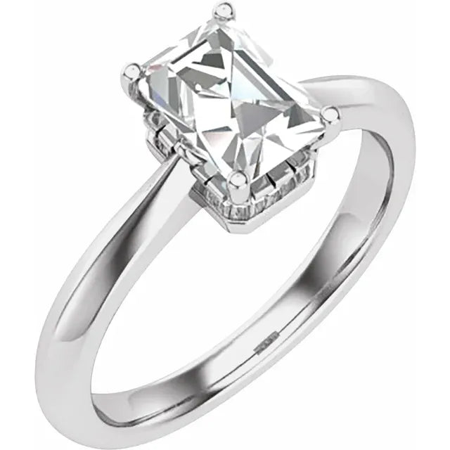 14K White Gold 7 x 5 mm Emerald 1/5 CTW Natural Diamond Semi-Set Engagement Ring