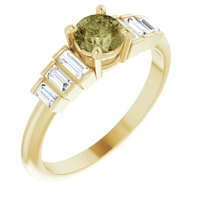 14K Yellow Gold Natural Green Sapphire & 1/3 CTW Natural Diamond Ring