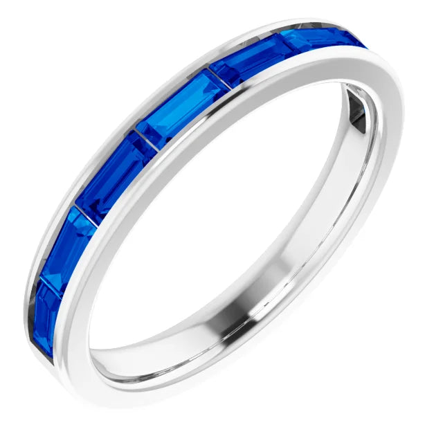 14K White Gold Lab-Grown Blue Sapphire Stackable Ring