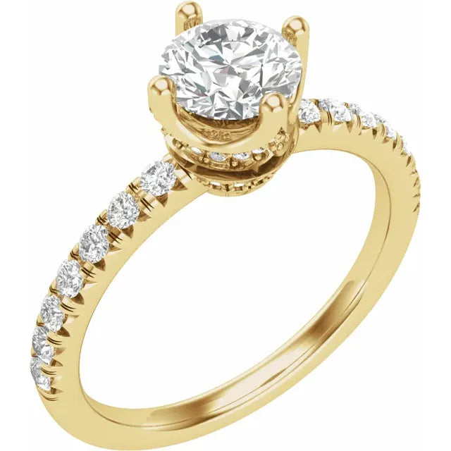 14K Yellow Gold 5.8 mm Round 3/8 CTW Natural Diamond Semi-Set Engagement Ring