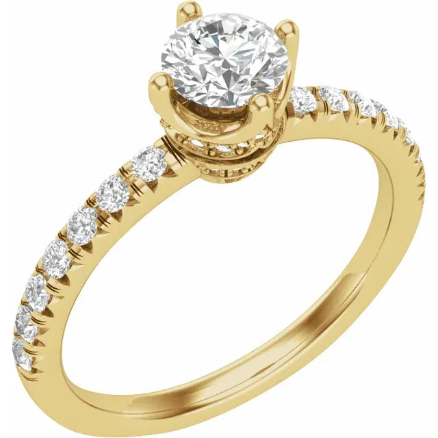 14K Yellow Gold 5.2 mm Round 3/8 CTW Natural Diamond Semi-Set Engagement Ring
