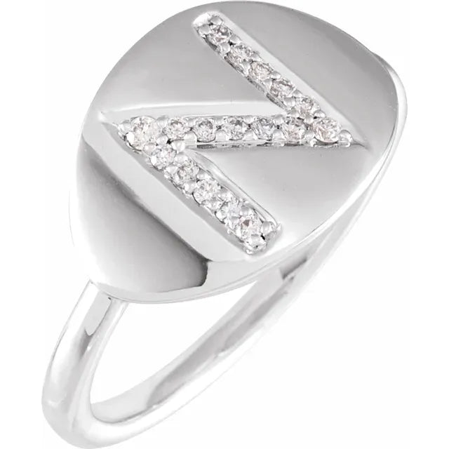 14K White Gold 1/10 CTW Natural Diamond Initial N Ring