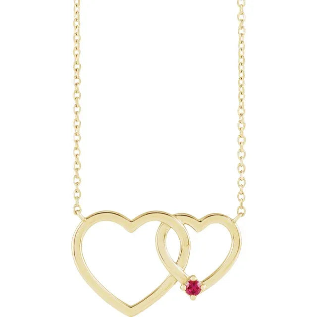 14K Yellow Gold Round 1-Stone Interlocking Heart 18" Necklace