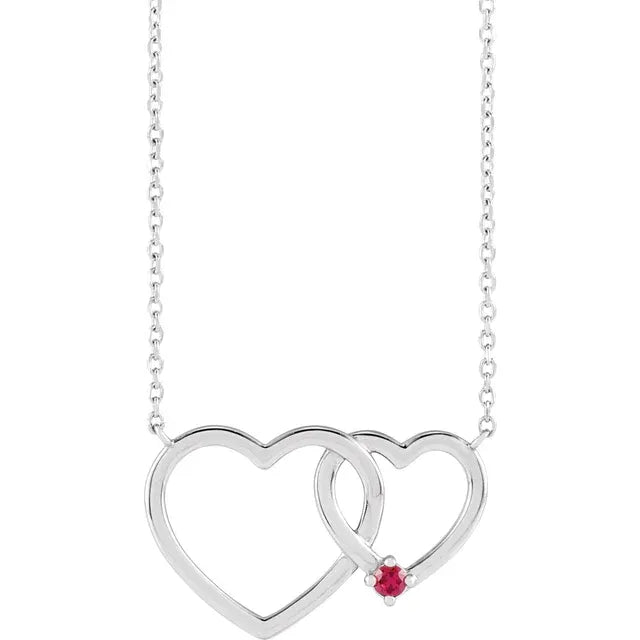 14K White Gold Round 1-Stone Interlocking Heart 18" Necklace