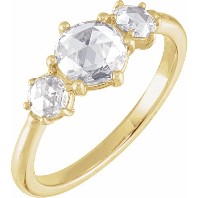 14K Yellow 6 mm Round Gold 1/5 CTW Natural Rose-Cut Diamond Semi-Set Three-Stone Engagement Ring
