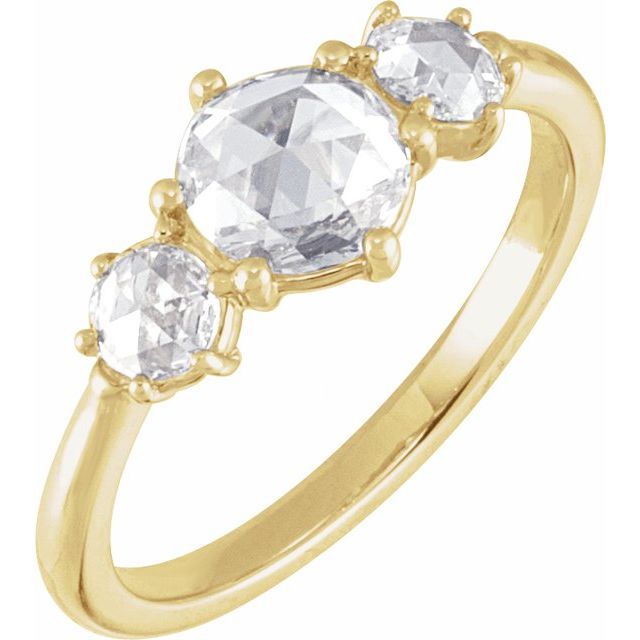 14K Yellow 6 mm Round Gold 1/5 CTW Natural Rose-Cut Diamond Semi-Set Three-Stone Engagement Ring