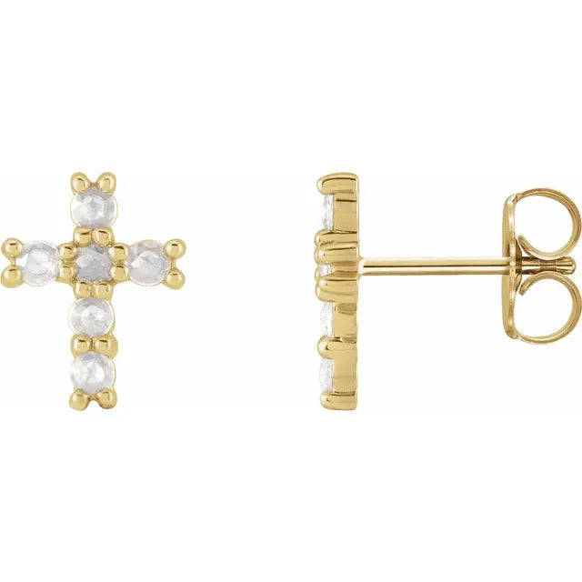14K Yellow Gold 1/5 CTW Rose-Cut Natural Diamond Cross Earings