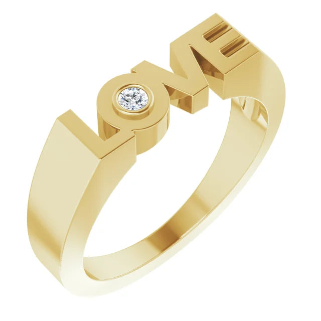 14K Yellow Gold .03 CT Natural Diamond Love Ring