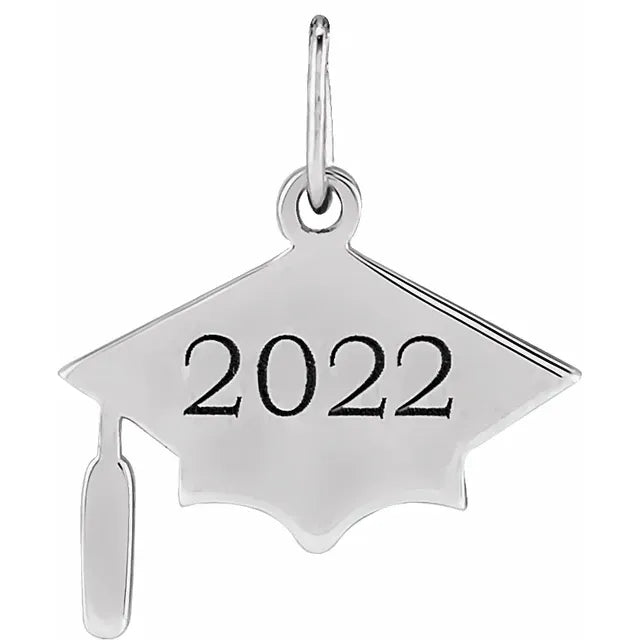 14K White Gold Engravanle Graduation Cap Pendant