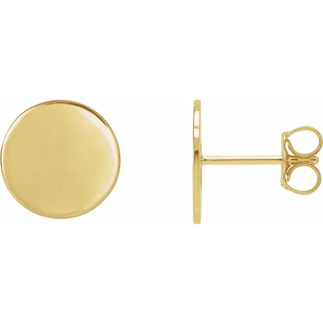 14K Yellow Gold 10 mm Engravable Disc Earrings