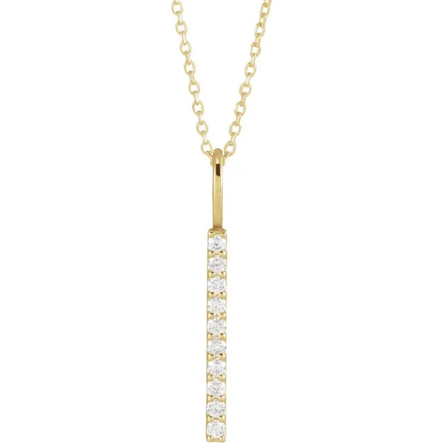 14K Yellow Gold 1/6 CTW Natural Diamond Vertical Bar 16-18" Necklace
