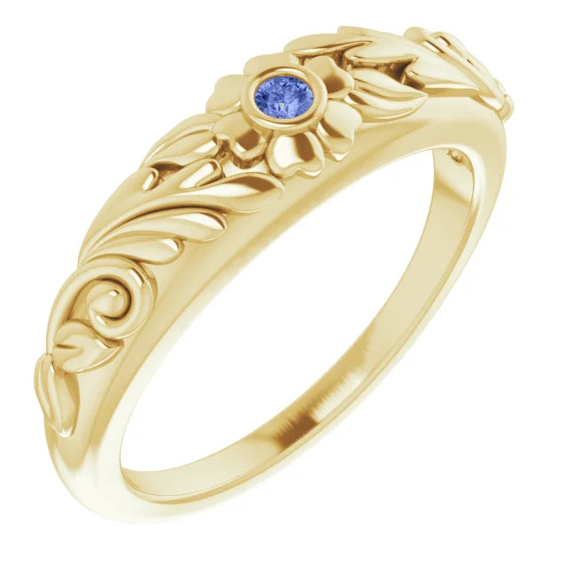 14K Yellow Gold Natural Tanzanite Floral Ring