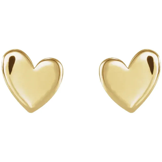 14K Yellow Gold Asymmetrical Heart Threaded Post & Back Earrings