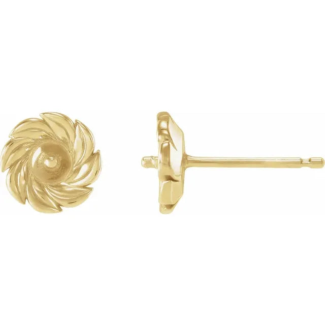 14K Yellow Gold Leaf Earring Mounting for Pearl