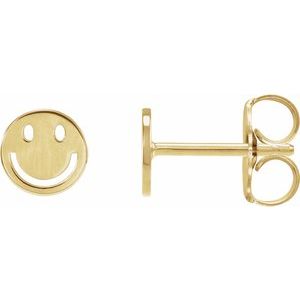 14K Yellow Gold Smiley Face Earrings