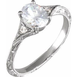 14K White Gold Oval .02 CTW Natural Diamond Semi-Set Engagement Ring