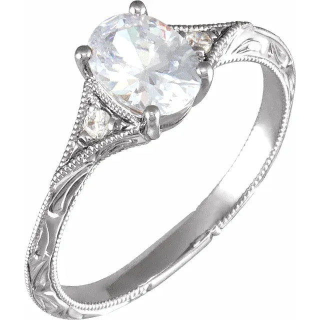 14K White Gold 7x5 mm Oval .02 CTW Natural Diamond Semi-Set Engagement Ring