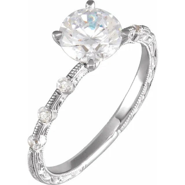 14K White Gold 6.5 mm Round 1/6 CTW Natural Diamond Semi-Set Engagement Ring