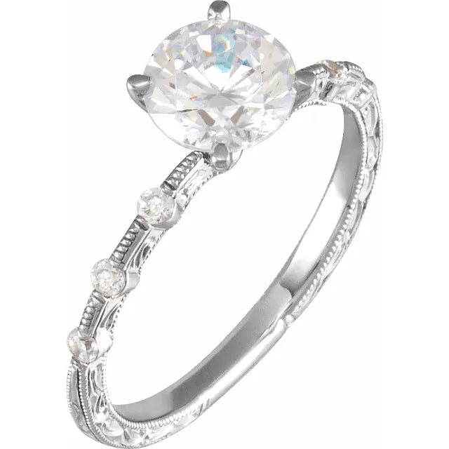 14K White Gold 8x6 mm Oval 1/6 CTW Natural Diamond Semi-Set Engagement Ring