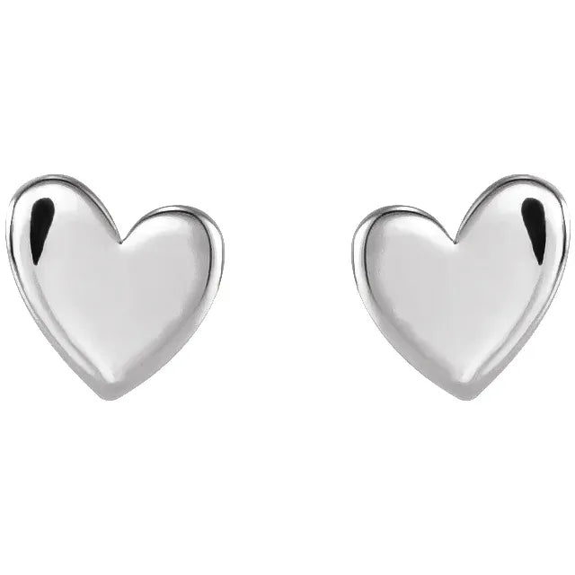Sterling Silver Asymmetrical Heart Threaded Post & Back Earrings