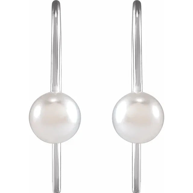 14K White Gold Cultured White Akoya Pearl Wire Earrings