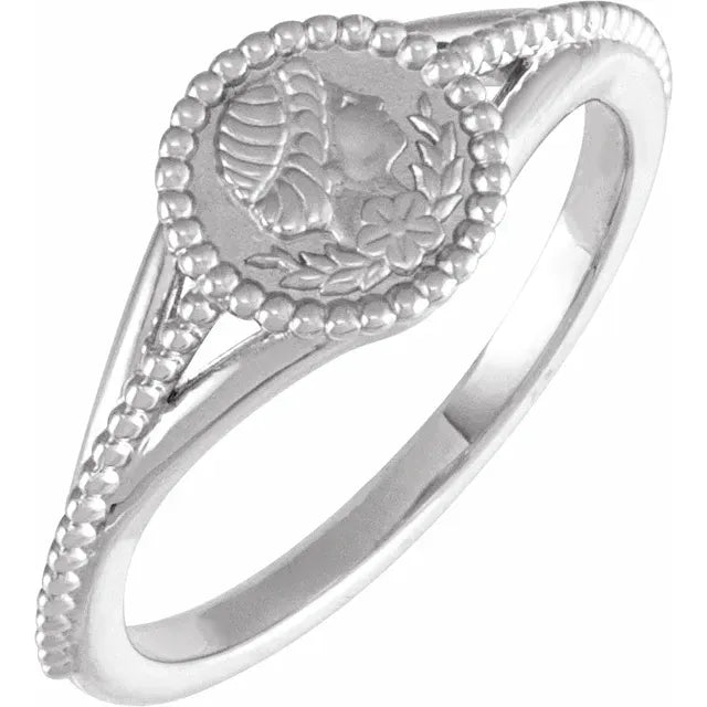 Sterling Silver Beaded Cameo Medallion Ring