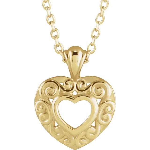 14K Yellow Gold Pierced Heart 16-18" Necklace