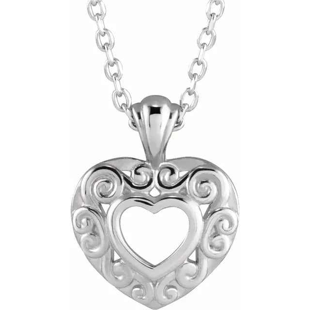 Sterling Silver Pierced Heart 16-18" Necklace