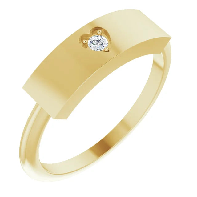 14K Yellow Gold .03 CT Natural Diamond Engravable Heart Ring