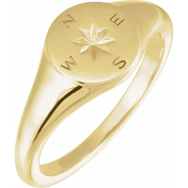 14K Yellow Gold Compass Signet Ring