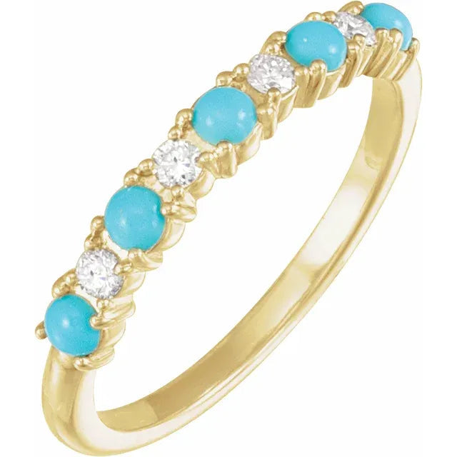 14K Yellow Gold Natural Turquoise & 1/8 CTW Natural Diamond Ring