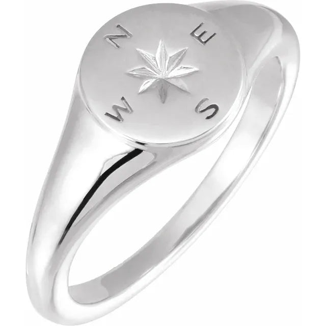 Sterling Silver Compass Signet Ring