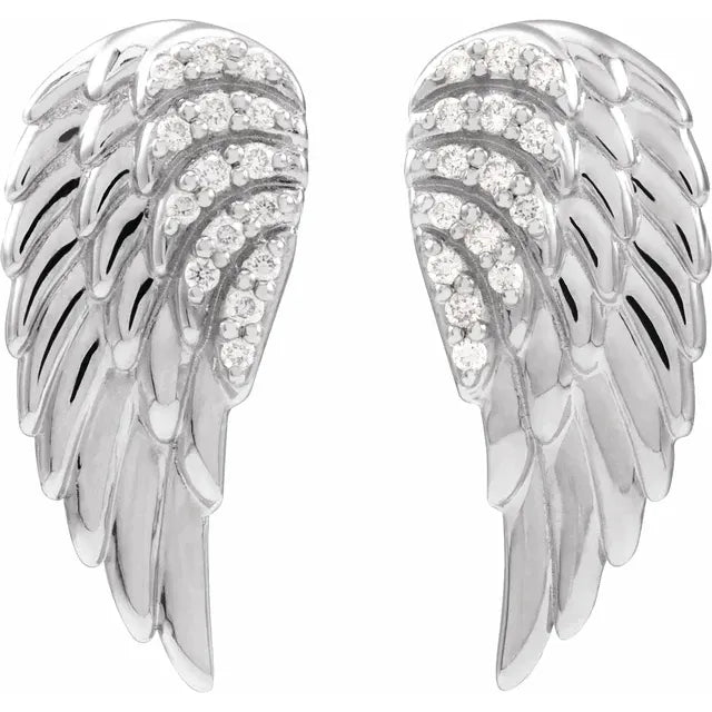 14K White Gold .07 CTW Natural Diamond Angel Wing Earrings